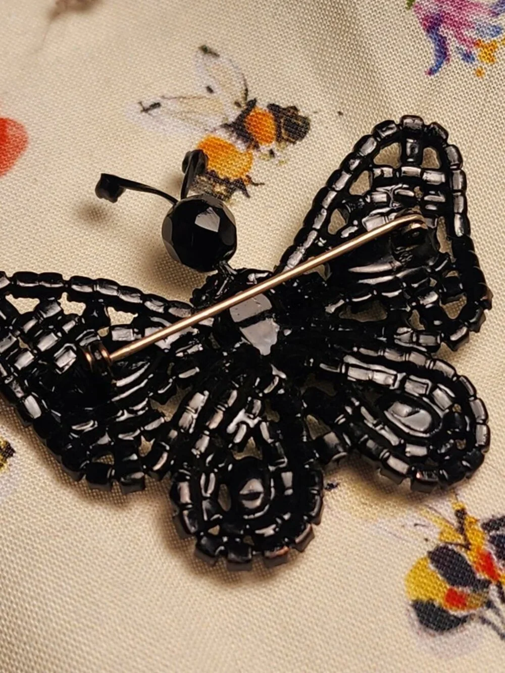 VINTAGE Mid-Century Black Japanned Metal Butterfly Brooch